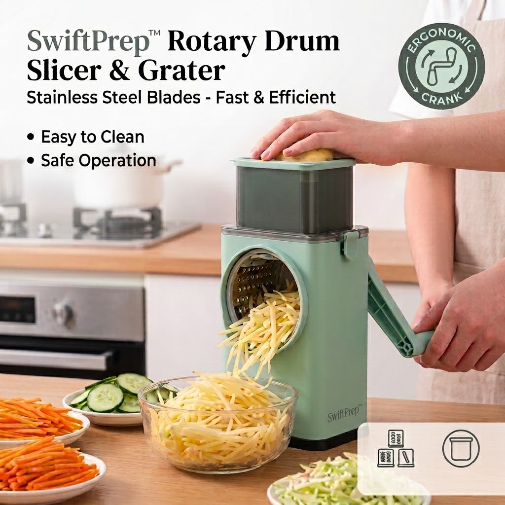 SwiftPrep™ Rotary Drum Vegetable Slicer & Grater