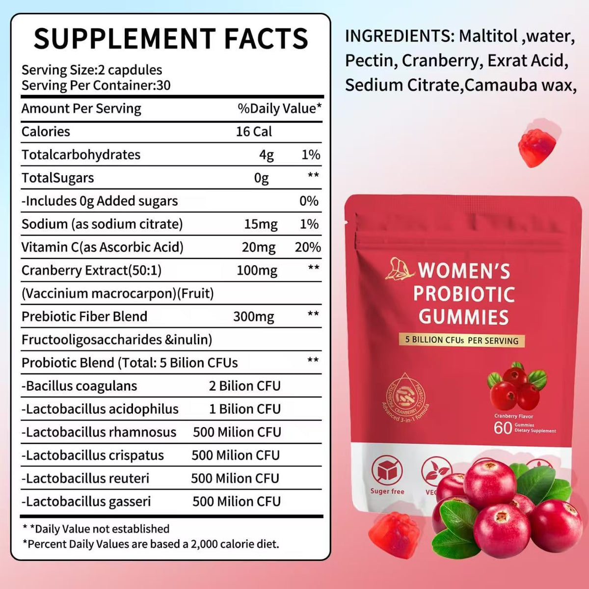 Women’s Cranberry Probiotic Gummies for Digestive & Daily Wellness