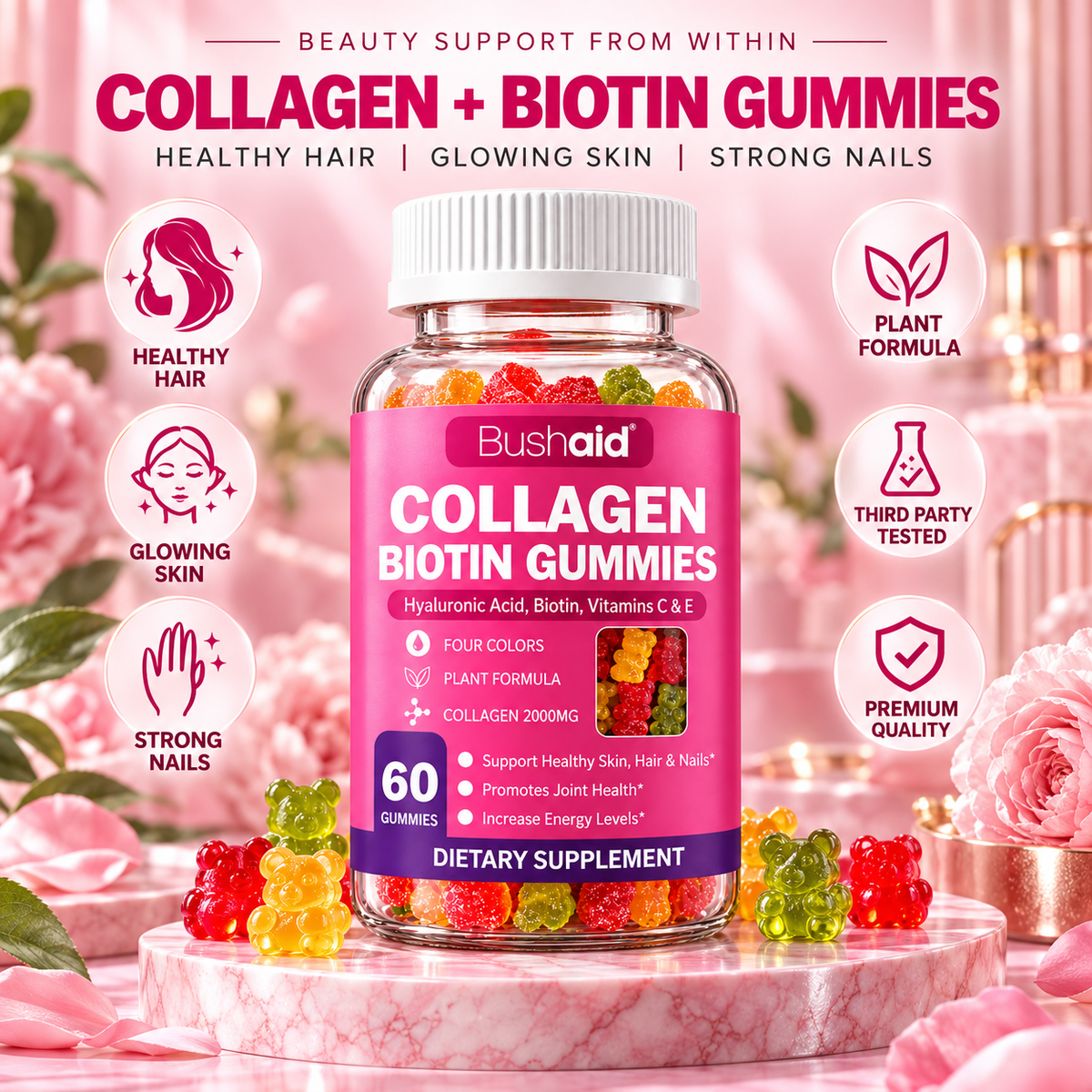 Collagen + Biotin Gummies for Hair, Skin & Nails